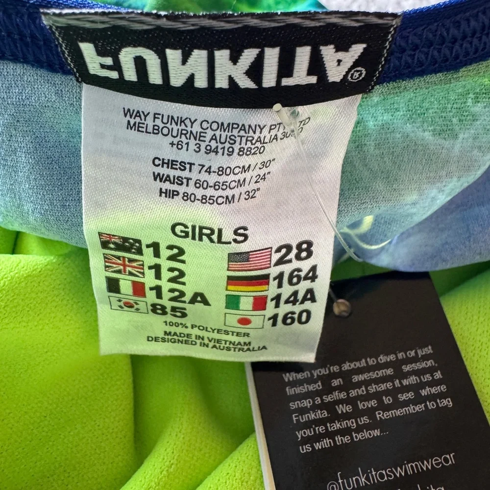 Funkita Girls Single Strap One-Piece — Fly Girl Fly - Size 12 - Picture 5 of 5